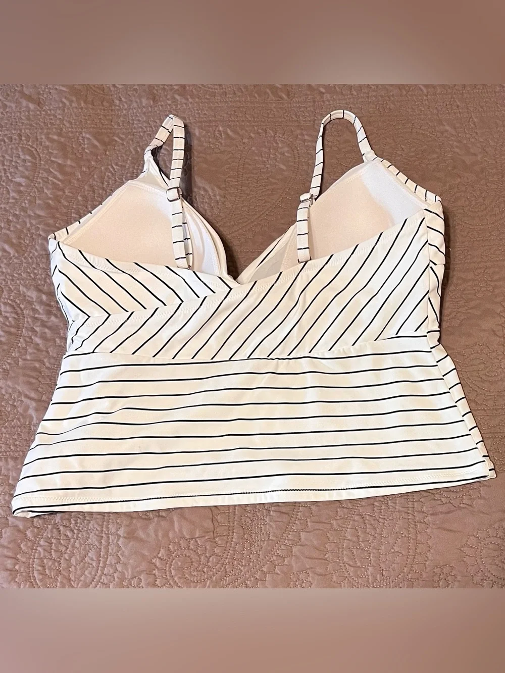 CALIA Women's Tie Front Tankini Top - Stripe Black LG